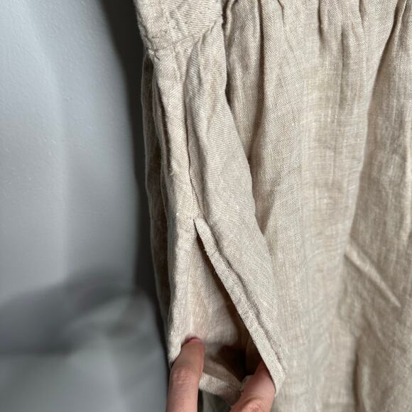 Pavientra Women's Taupe Tie Strap Organic Modern Linen Mini Dress Size 4XL - Picture 2 of 7